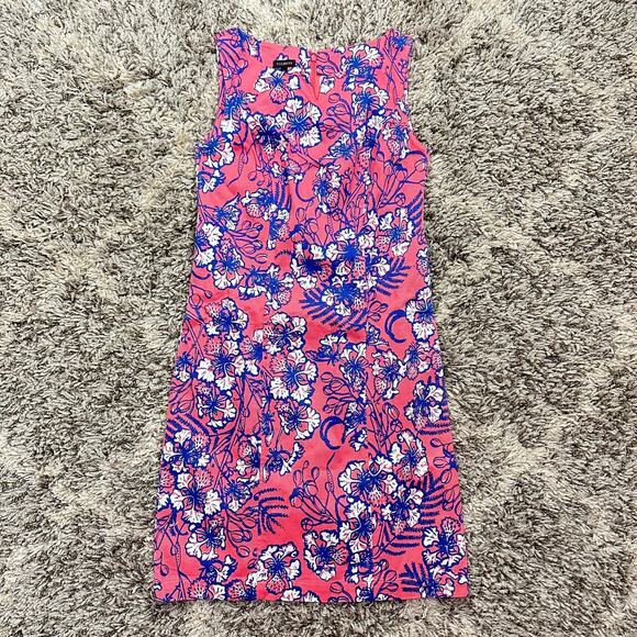 Talbots Pink Blue Floral Sheath Dress Textured Basketweave 2 XS - Picture 8 of 8